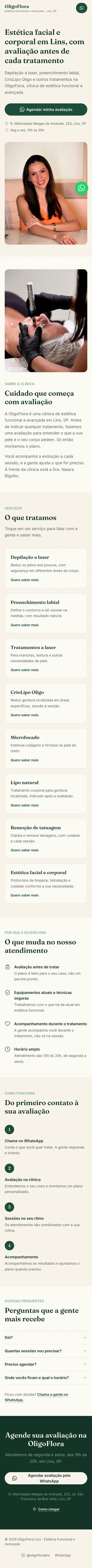 Página da clínica OligoFlora Lins vista no celular.